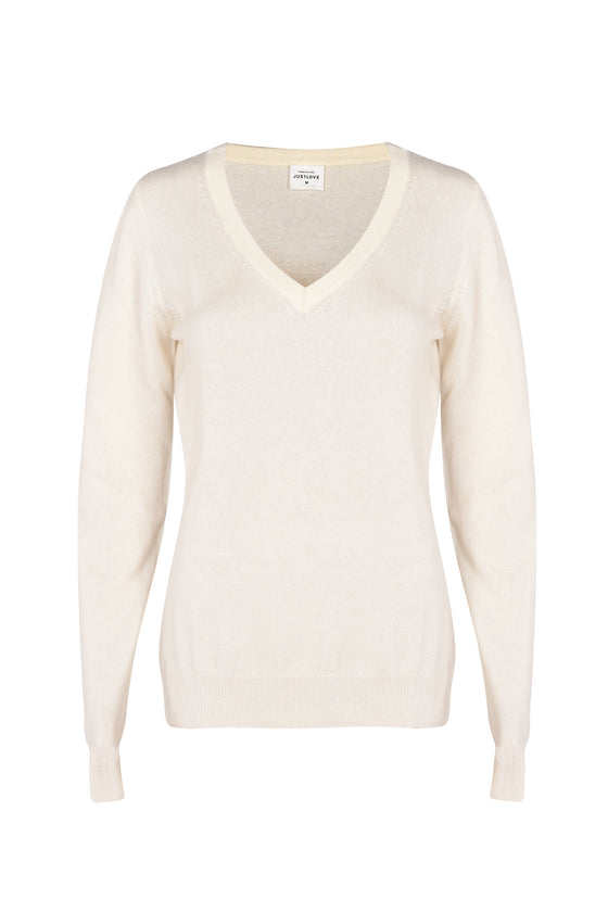 V-neck cashmere sweater in off-white