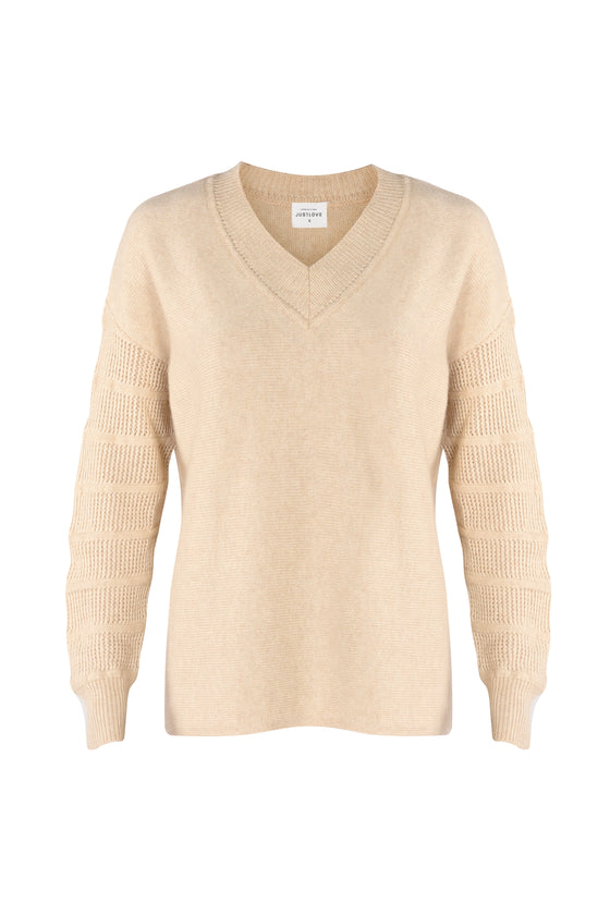 Merino/cashmere sweater with short sleeves SHORTY beige