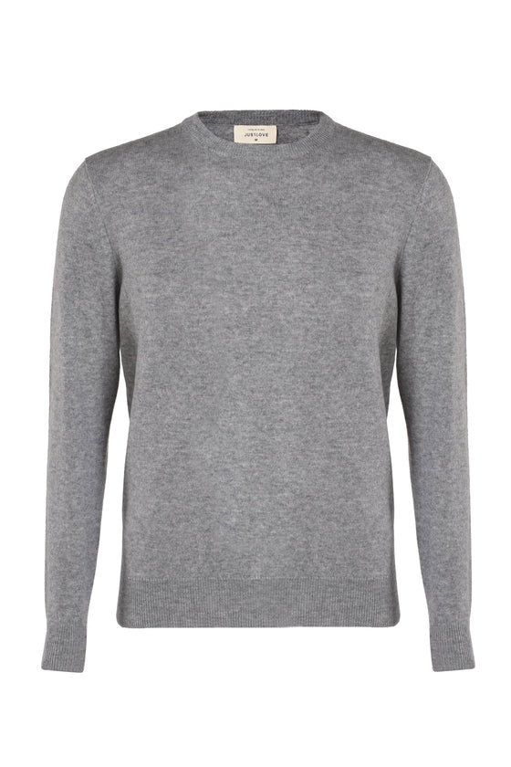 Men's cashmere sweater with a round neck, gray