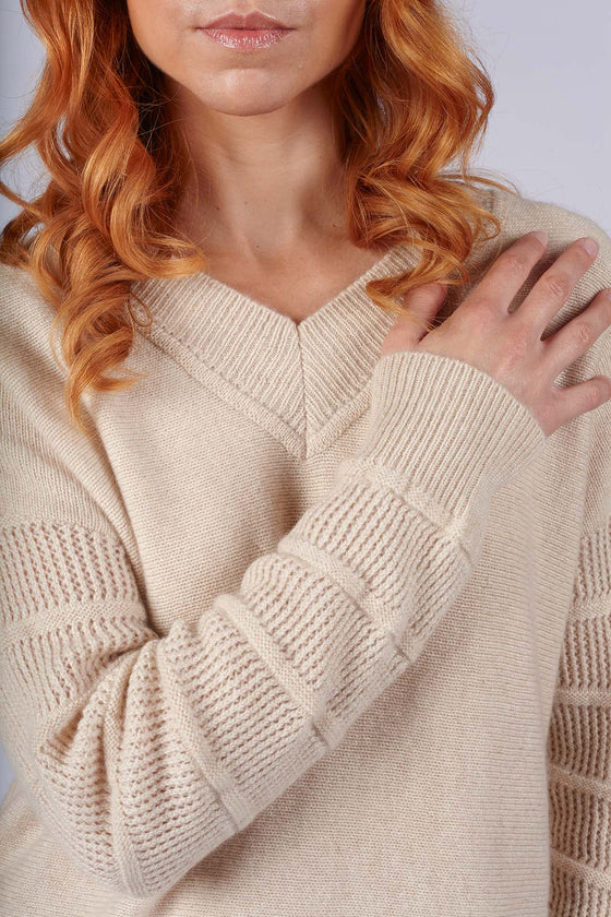 Merino/cashmere sweater with short sleeves SHORTY beige