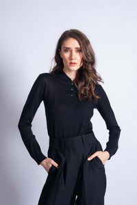 Kašmírovo/hedvábný top BUTTONS černý