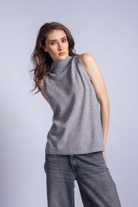 Kašmírový rolák bez rukávu SENSUAL šedý