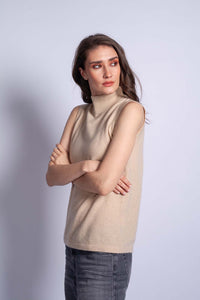 Kašmírový rolák bez rukávu SENSUAL béžový