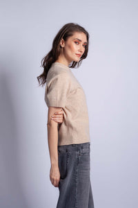 Merino/kašmír svetr s krátkým rukávem SHORTY béžový