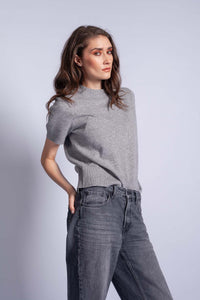 Merino/kašmír svetr s krátkým rukávem SHORTY šedý