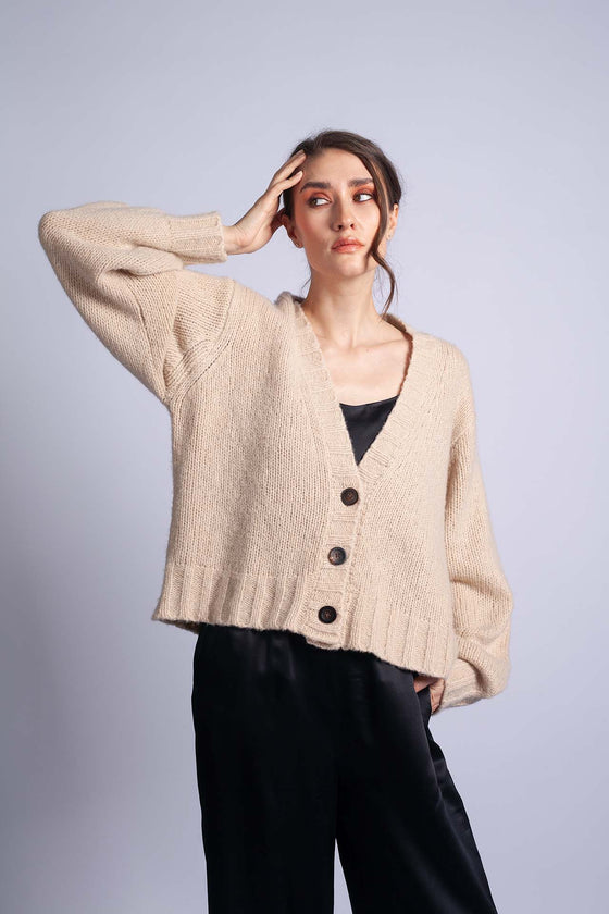 Kašmírový cardigan SUPERSOFT organický béžový