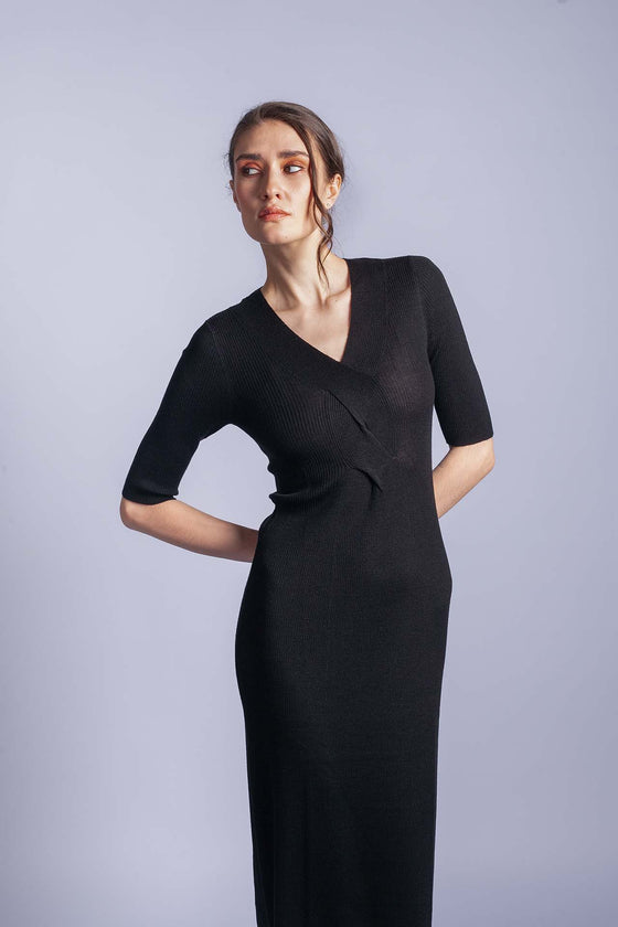 Spring dress made of merino wool and silk HEME black