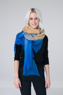  Sagarmatha ultralight baby cashmere scarf, beige-blue