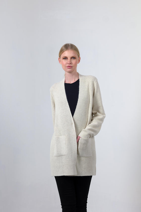 Cardigan ze 100% baby alpaky oboustranný PASO DOBLE IVORY