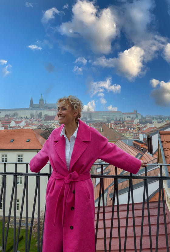 Kabát z baby alpaky a merino vlny SPLENDID pink