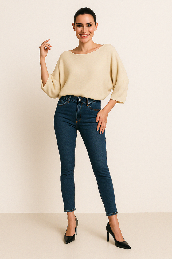 Hedvábno-merinový top ROW off-white