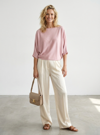 Hedvábno-merinový top ROW powder pink