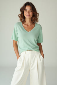 Merino-hedvábný top s krátkým rukávem SOFTY mint