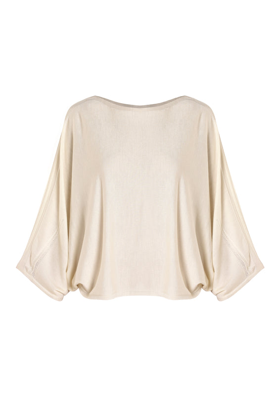 Hedvábno-merinový top ROW off-white