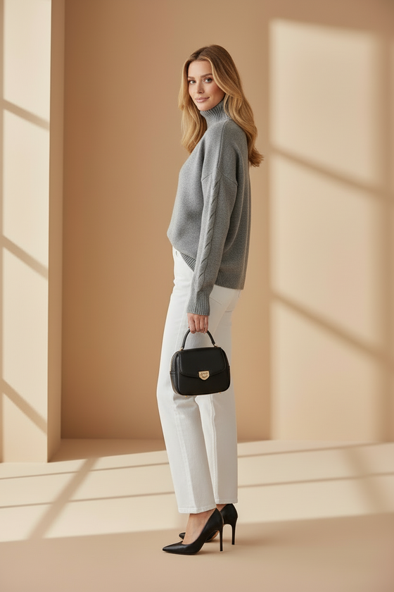 Kašmírový svetr BRAIDY šedý