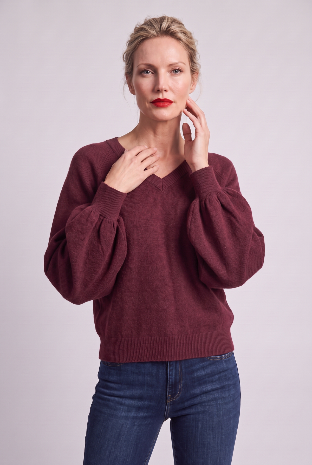 Kašmírový top CELESTE bordeaux na modelce