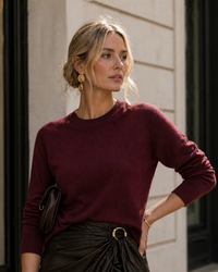 First Love - kašmírový svetr s kulatým výstřihem bordeaux