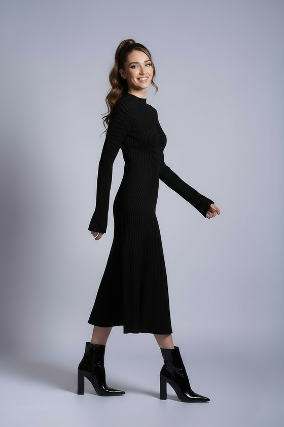 Kašmírové šaty FLOWER černé