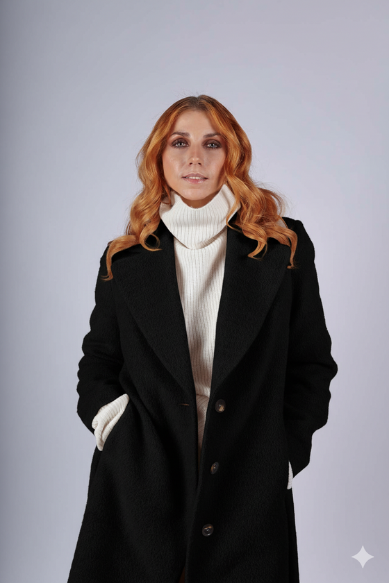 Kabát z baby alpaky a merino vlny COLETTE černý