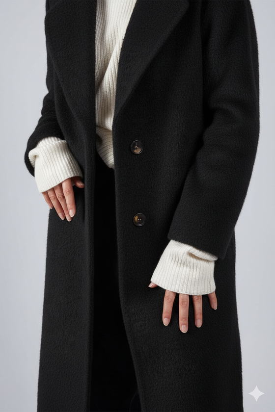 Kabát z baby alpaky a merino vlny COLETTE černý