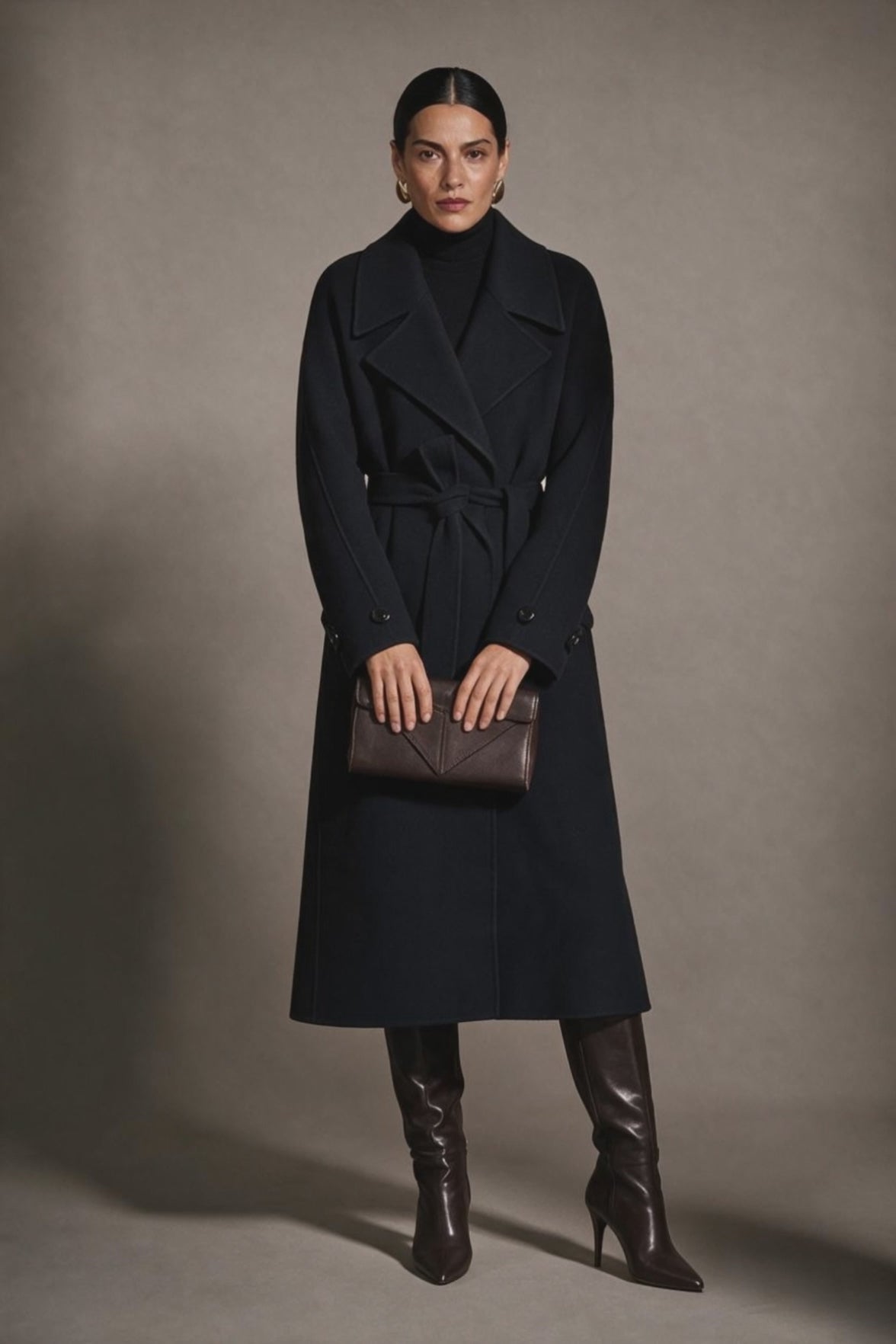Kabát ICONIC černý – modelka v pohybu