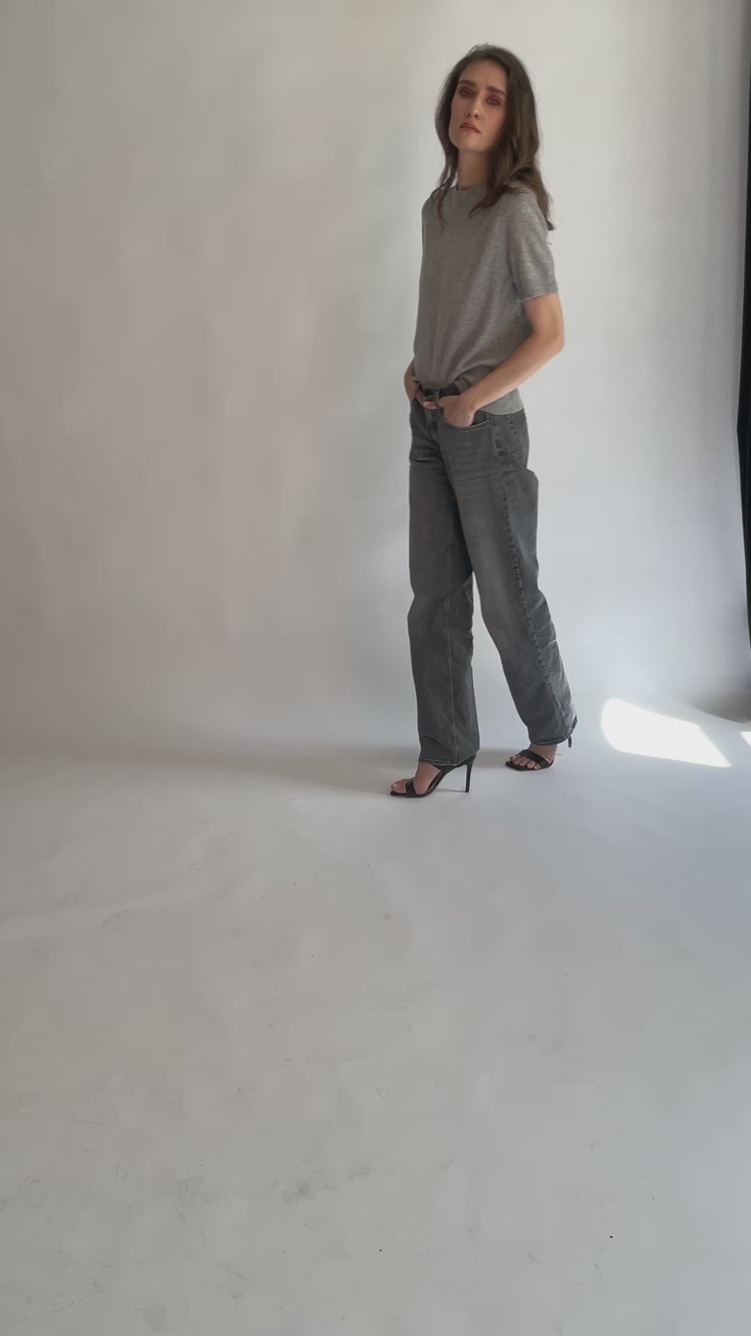 Merino/cashmere sweater with short sleeves SHORTY gray 