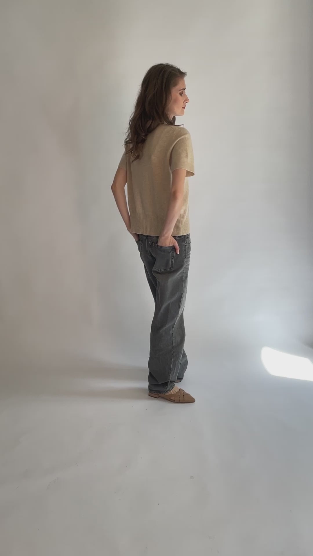 Merino/cashmere sweater with short sleeves SHORTY beige