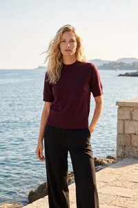 Merino/kašmír svetr s krátkým rukávem SHORTY bordeaux