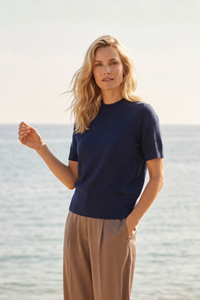 Merino/kašmír svetr s krátkým rukávem SHORTY navy blue