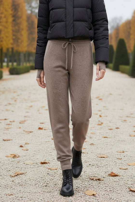 Kašmírové teplákové kalhoty přírodní hnědé