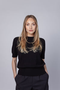 Merino/kašmír svetr s krátkým rukávem SHORTY černý