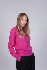 FIRST LOVE - kašmírový svetr s kulatým výstřihem Hot Pink - JUSTLOVE x PINK BUBBLE