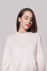 First Love - kašmírový svetr s kulatým výstřihem offwhite - JUSTLOVE