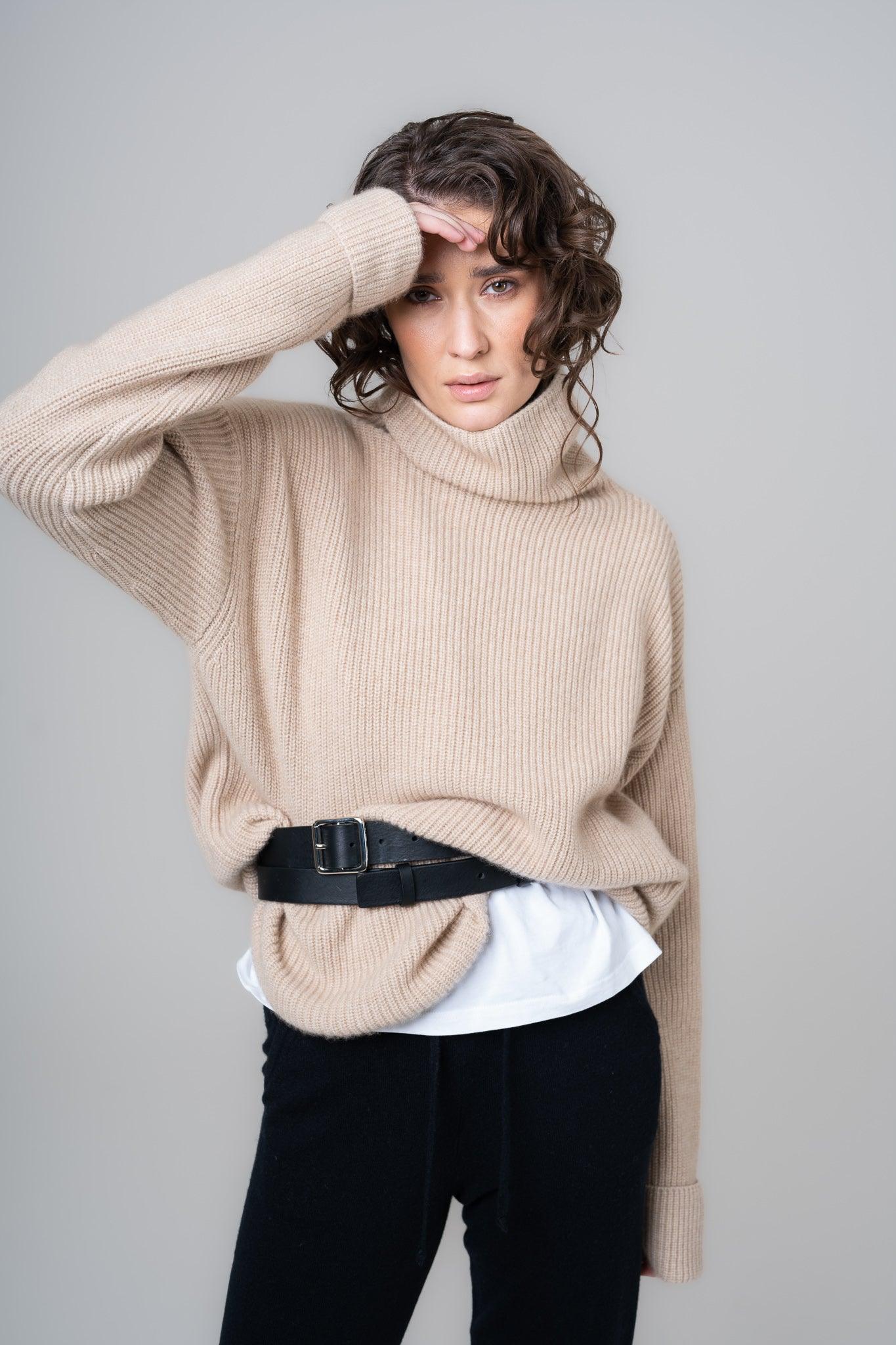 Kašmírový oversize rolák ORGANIC béžová - JUSTLOVE