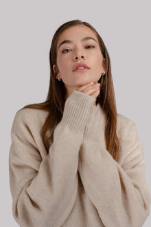  Oversize kašmírový svetr s kulatým výstřihem ORGANIC béžový - JUSTLOVE