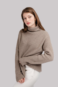 Kašmírový oversize rolák ORGANIC hnědý - JUSTLOVE