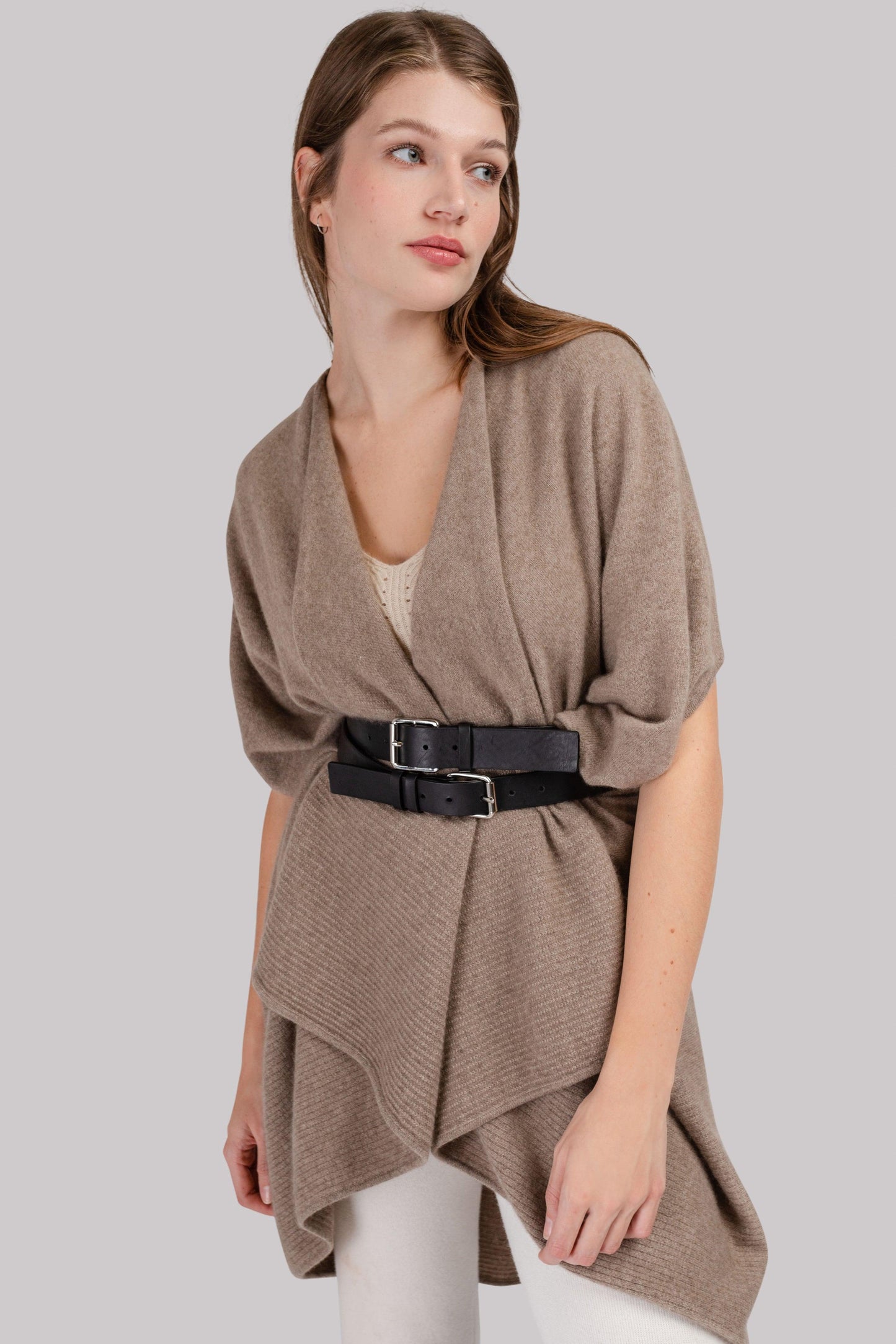 Kašmírové pončo přírodní hnědá - JUSTLOVE