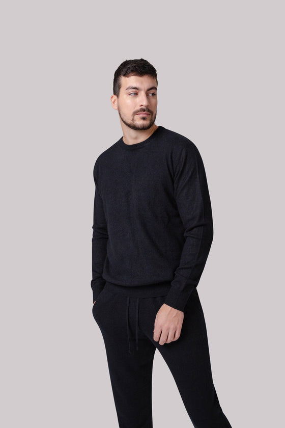 Pánský kašmírový svetr s kulatým výstřihem černý - JUSTLOVE