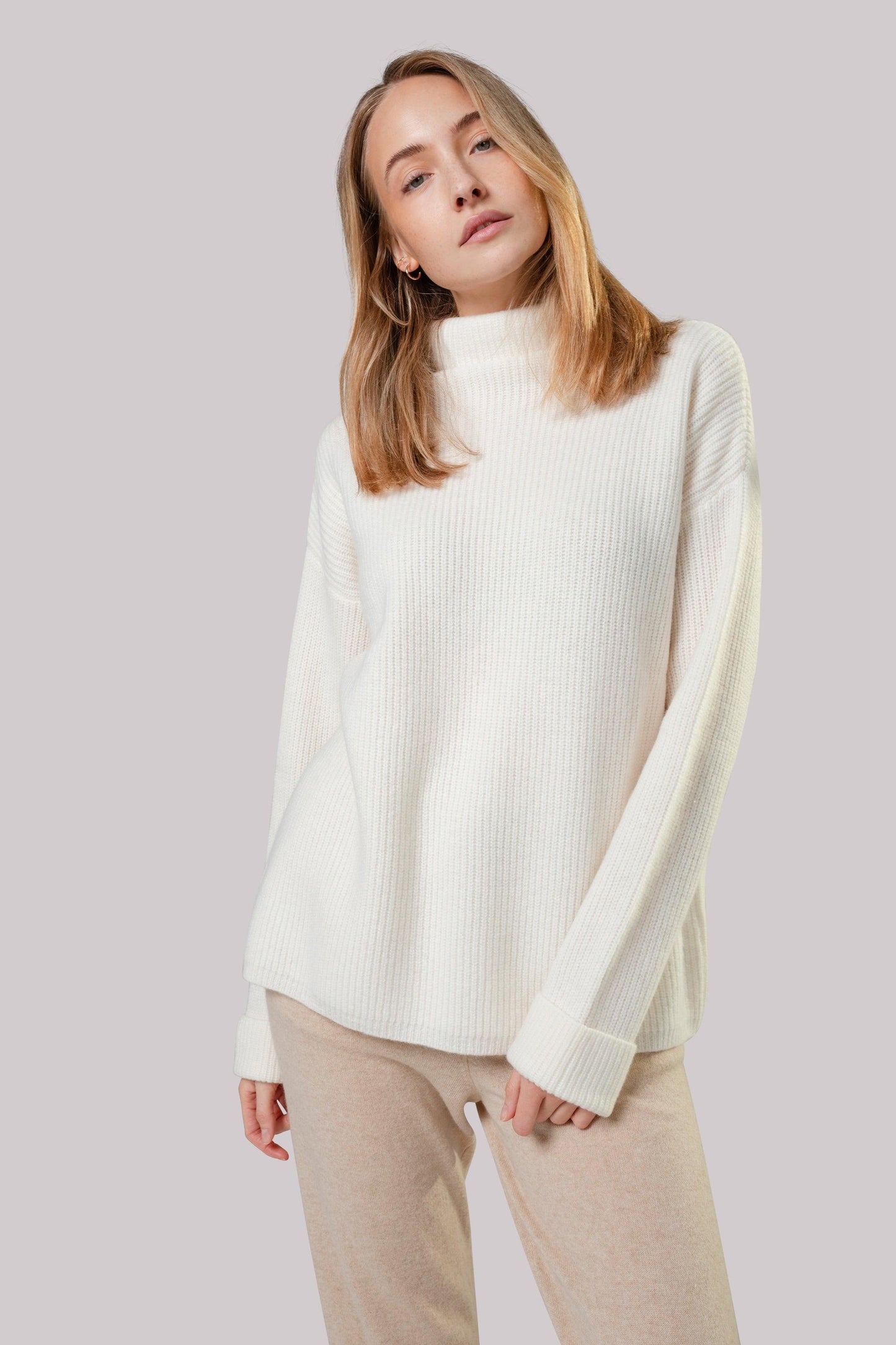 Kašmírový oversize rolák offwhite - JUSTLOVE